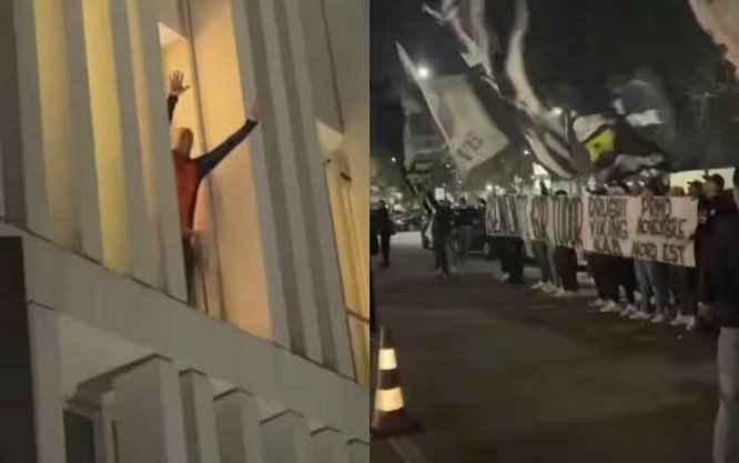 都體：尤文球迷來到酒店外支持新主帥，圖多爾向球迷們揮手致意